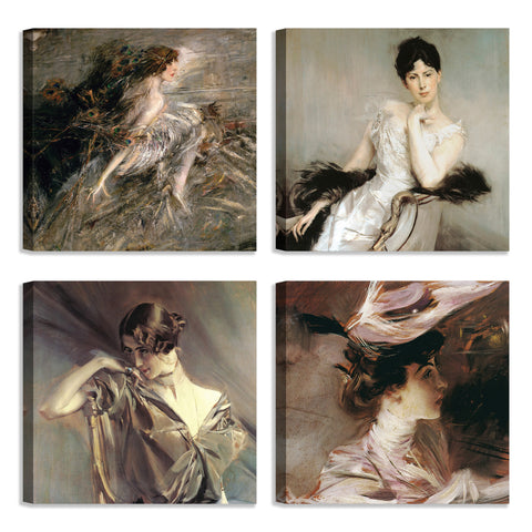 Quadri Stampa su Tela con Telaio in Legno 4 pezzi Giovanni Boldini