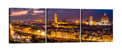 Quadri Stampa su Tela con Telaio in Legno 3 pezzi Panorama Firenze notturno