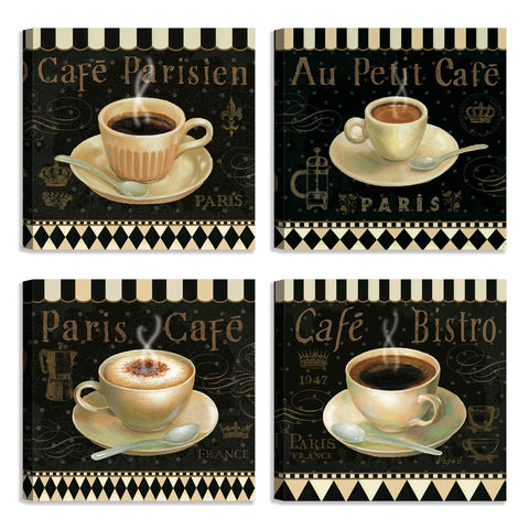 Quadri Stampa su Tela con Telaio in Legno 4 pezzi Caffè con scritte francesi