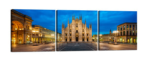 Quadri Stampa su Tela con Telaio in Legno 3 pezzi Panorama Duomo di Milano