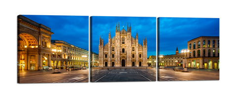 Quadri Stampa su Tela con Telaio in Legno 3 pezzi Panorama Duomo di Milano