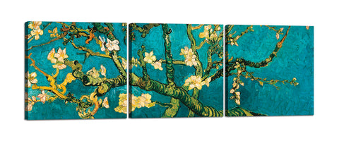 Quadri Stampa su Tela con Telaio in Legno 3 pezzi Van Gogh Mandorlo in fiore