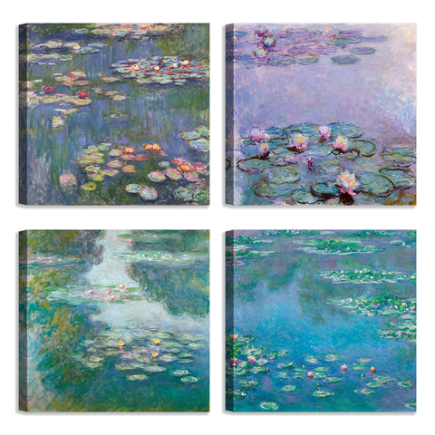 Quadri Stampa su Tela con Telaio in Legno 4 pezzi Claude Monet