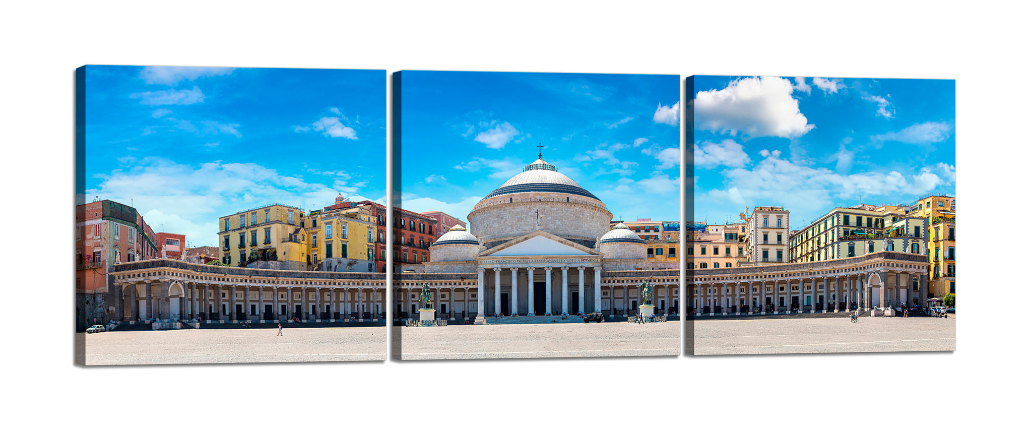 Quadri Stampa su Tela con Telaio in Legno 3 pezzi Napoli Piazza del Plebiscito