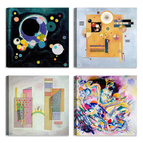 Quadri Stampa su Tela con Telaio in Legno 4 pezzi Wassily Kandinsky