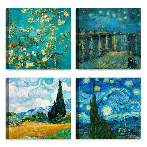 Quadri Stampa su Tela con Telaio in Legno 4 pezzi Vincent Van Gogh
