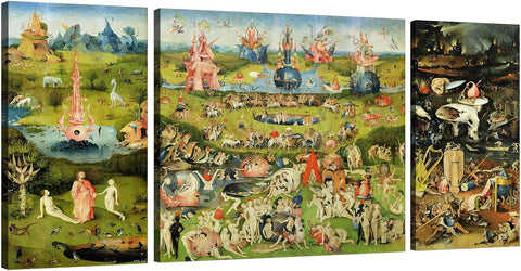 LuxHomeDecor Quadro Il Giardino delle Delizie Hieronymus Bosch 140x70 cm Stampa su Tela con Telaio in Legno Arredamento Arte Arredo