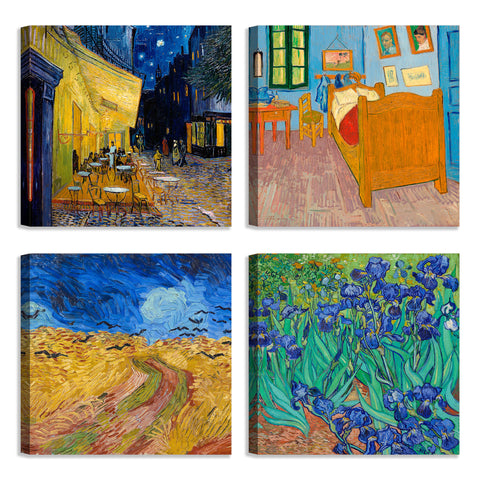 Quadri Stampa su Tela con Telaio in Legno 4 pezzi Vincent Van Gogh