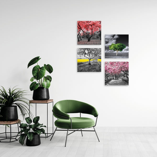 Quadri Stampa su Tela con Telaio in Legno 4 pezzi Alberi con foglie colorate