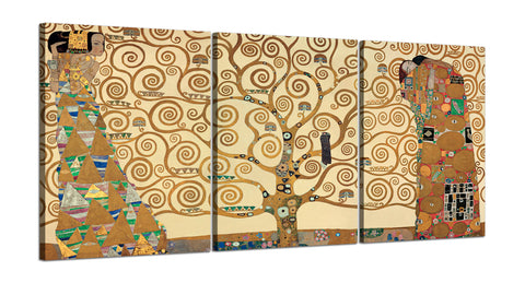 Quadri Stampa su Tela con Telaio in Legno 3 pezzi Giardino Gustav Klimt L'albero della vita