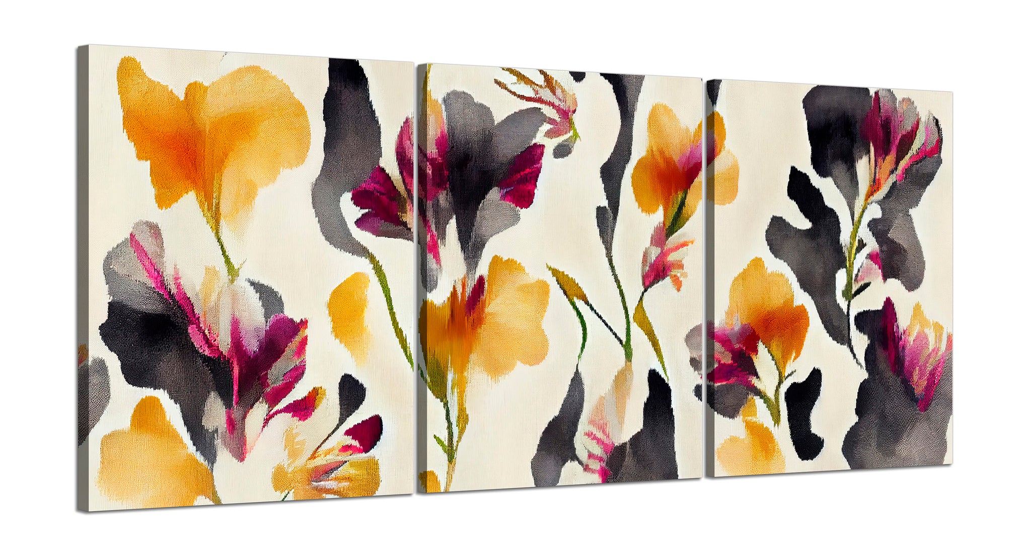 Quadri Stampa su Tela con Telaio in Legno 3 pezzi Fiori astratti colorati