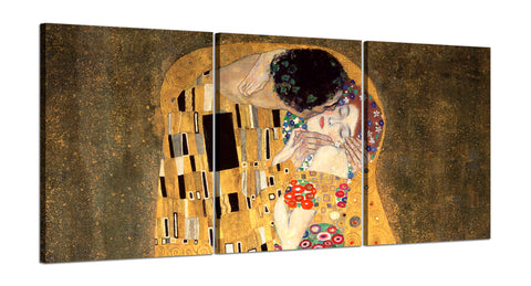 Quadri Stampa su Tela con Telaio in Legno 3 pezzi Gustav Klimt Il Bacio