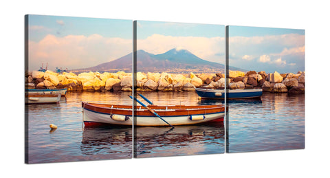 Quadri Stampa su Tela con Telaio in Legno 3 pezzi Panorama sul Vesuvio Napoli