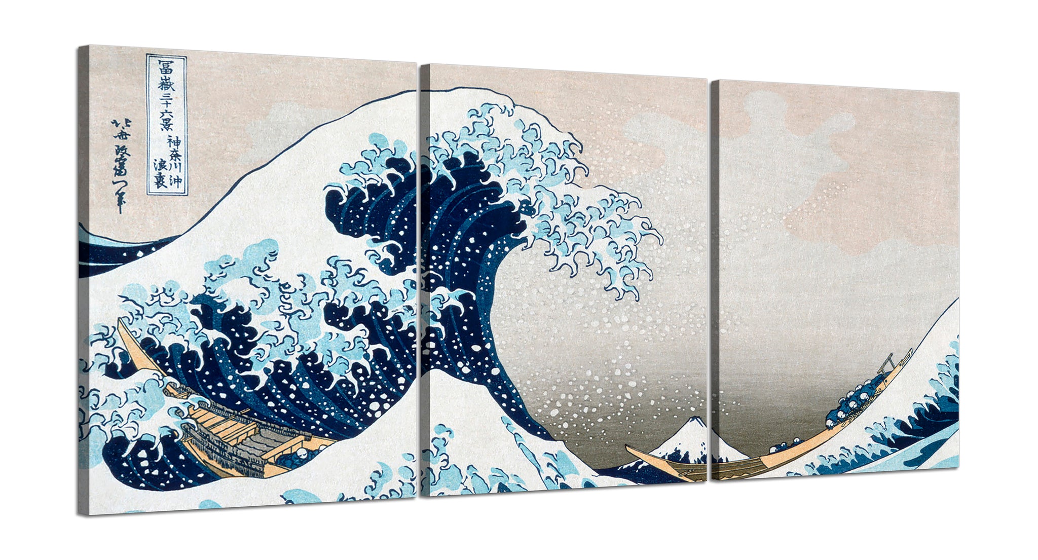 Quadri Stampa su Tela con Telaio in Legno 3 pezzi Hokusai La grande onda di Kanagawa