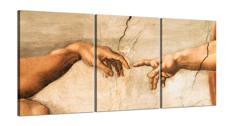 Quadri Stampa su Tela con Telaio in Legno 3 pezzi Michelangelo La creazione di Adamo