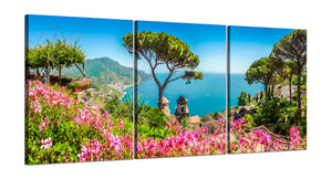 Quadri Stampa su Tela con Telaio in Legno 3 pezzi Panorama costiera Amalfitana Ravello