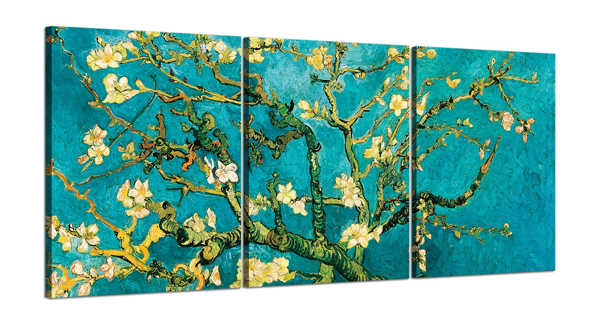 Quadri Stampa su Tela con Telaio in Legno 3 pezzi Vincent Van Gogh Mandorlo in fiore