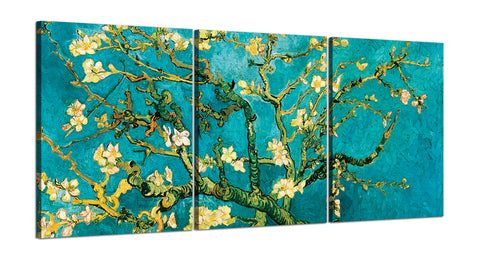 Quadri Stampa su Tela con Telaio in Legno 3 pezzi Vincent Van Gogh Mandorlo in fiore