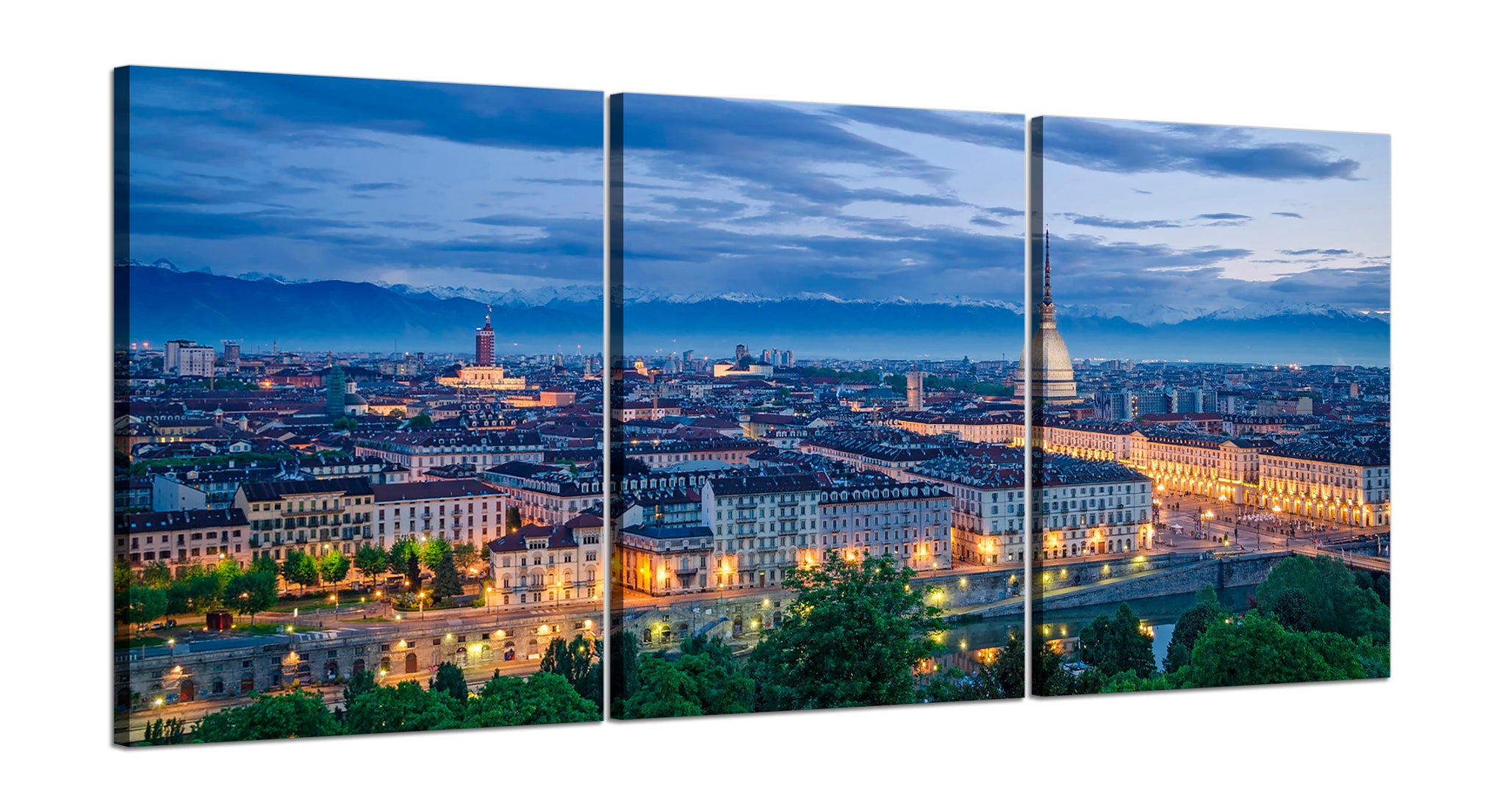 Quadri Stampa su Tela con Telaio in Legno 3 pezzi Panorama Torino