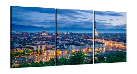 Quadri Stampa su Tela con Telaio in Legno 3 pezzi Panorama Torino