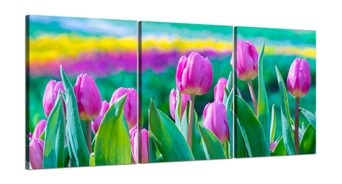 Quadri Stampa su Tela con Telaio in Legno 3 pezzi Tulipani rosa