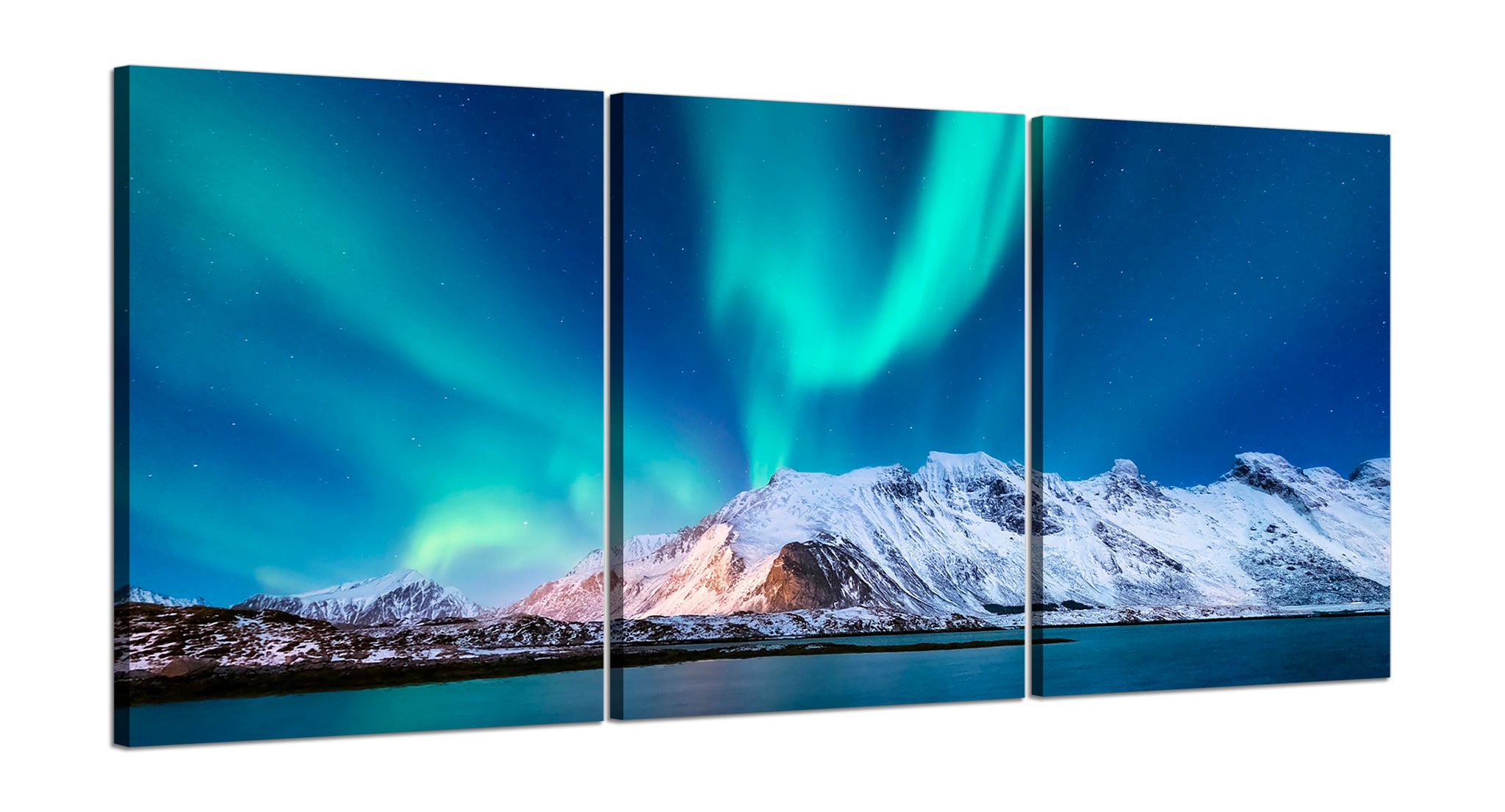 Quadri Stampa su Tela con Telaio in Legno 3 pezzi Aurora Boreale