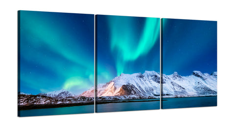 Quadri Stampa su Tela con Telaio in Legno 3 pezzi Aurora Boreale