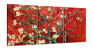 Quadri Stampa su Tela con Telaio in Legno 3 pezzi Vincent Van Gogh Mandorlo in fiore rosso
