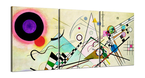 Quadri Stampa su Tela con Telaio in Legno 3 pezzi Wassily Kandinsky composizione