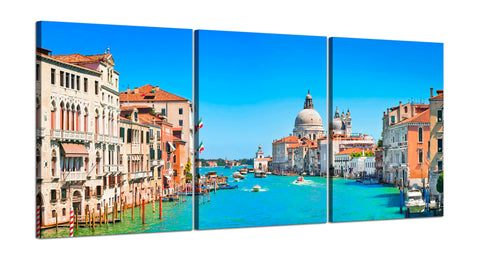 Quadri Stampa su Tela con Telaio in Legno 3 pezzi Panorama Canal Grande Venezia