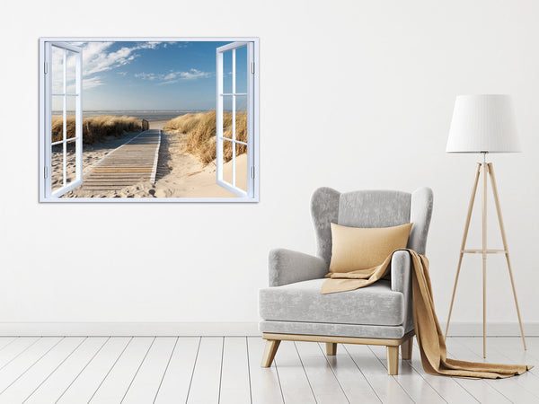 Quadro Finestra paesaggio mare spiaggia 100x75 cm Stampa su Tela con Telaio in Legno Arredamento Arte Arredo Moderno - Made in Italy