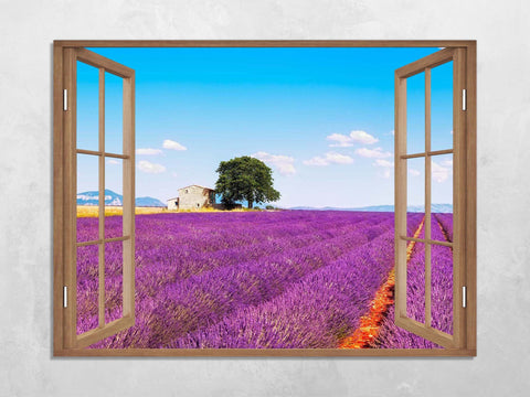 Quadro Finestra paesaggio provenza 100x75 cm Stampa su Tela con Telaio in Legno Arredamento Arte Arredo Moderno - Made in Italy