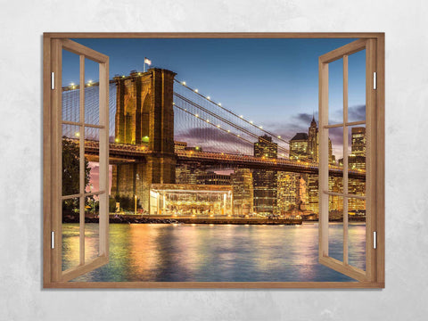 Quadro Finestra new york 100x75 cm Stampa su Tela con Telaio in Legno Arredamento Arte Arredo Moderno - Made in Italy