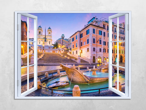 Quadro Finestra roma 100x75 cm Stampa su Tela con Telaio in Legno Arredamento Arte Arredo Moderno - Made in Italy