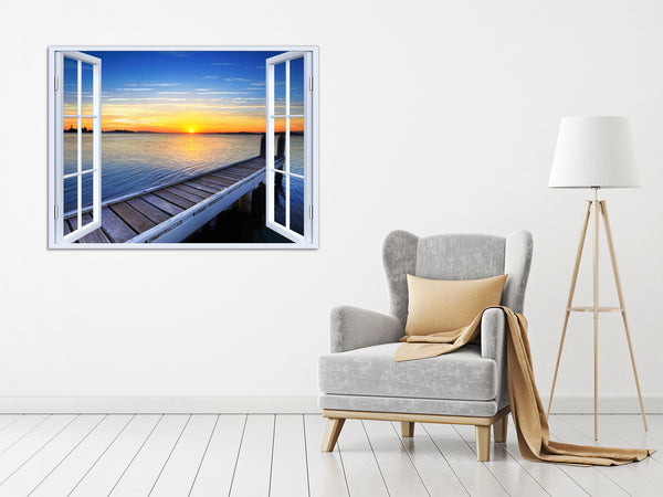 Quadro Finestra tramonto mare 100x75 cm Stampa su Tela con Telaio in Legno Arredamento Arte Arredo Moderno - Made in Italy