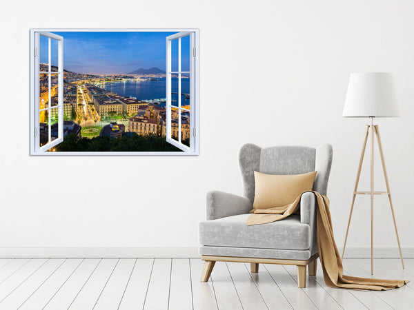 Quadro Finestra golfo di napoli vesuvio 100x75 cm Stampa su Tela con Telaio in Legno Arredamento Arte Arredo Moderno - Made in Italy