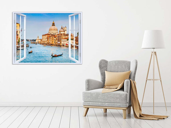 Quadro Finestra venezia canal grande 100x75 cm Stampa su Tela con Telaio in Legno Arredamento Arte Arredo Moderno - Made in Italy