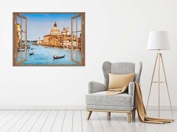 Quadro Finestra venezia canal grande 100x75 cm Stampa su Tela con Telaio in Legno Arredamento Arte Arredo Moderno - Made in Italy