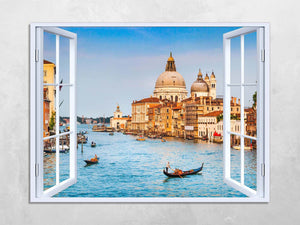 Quadro Finestra venezia canal grande 100x75 cm Stampa su Tela con Telaio in Legno Arredamento Arte Arredo Moderno - Made in Italy