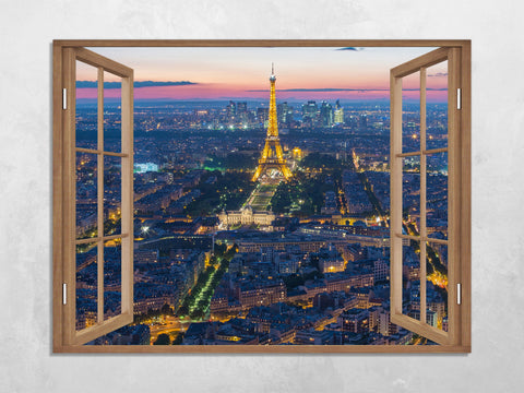 Quadro Finestra parigi Torre Eiffel 100x75 cm Stampa su Tela con Telaio in Legno Arredamento Arte Arredo Moderno - Made in Italy