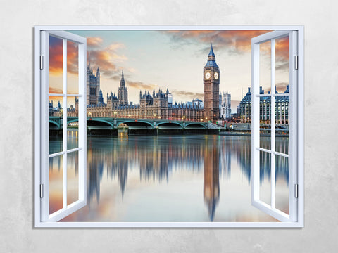 Quadro Finestra londra 100x75 cm Stampa su Tela con Telaio in Legno Arredamento Arte Arredo Moderno - Made in Italy