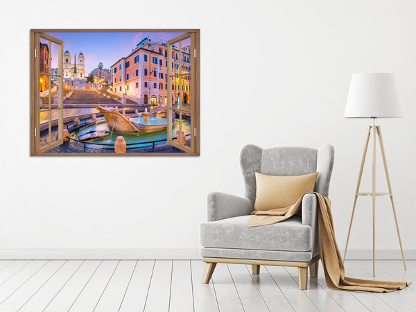 Quadro Finestra roma 100x75 cm Stampa su Tela con Telaio in Legno Arredamento Arte Arredo Moderno - Made in Italy