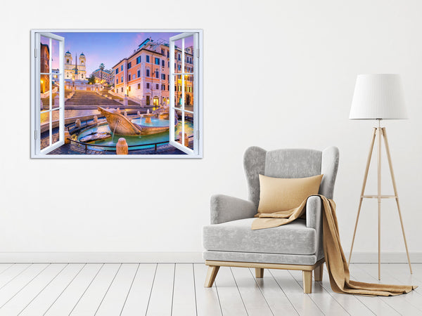 Quadro Finestra roma 100x75 cm Stampa su Tela con Telaio in Legno Arredamento Arte Arredo Moderno - Made in Italy