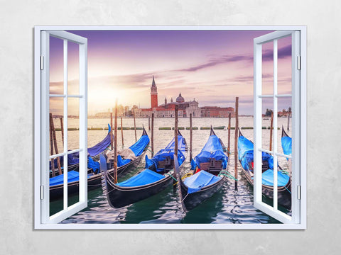 Quadro Finestra venezia 100x75 cm Stampa su Tela con Telaio in Legno Arredamento Arte Arredo Moderno - Made in Italy