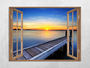 Quadro Finestra tramonto mare 100x75 cm Stampa su Tela con Telaio in Legno Arredamento Arte Arredo Moderno - Made in Italy