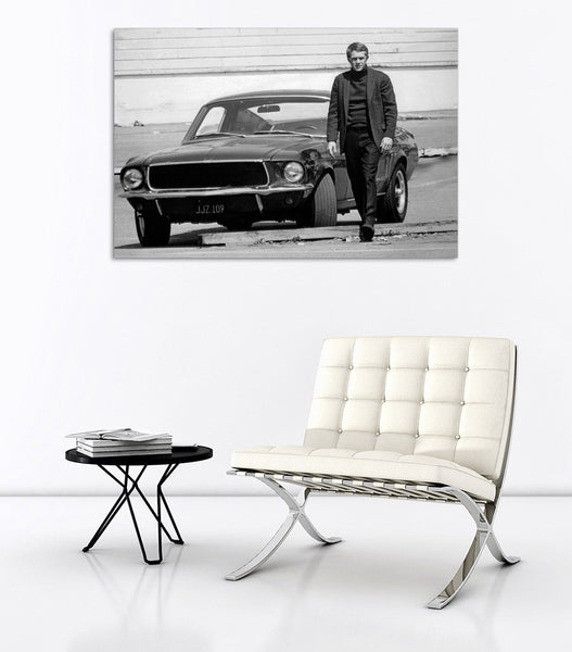 Steve Mcqueen Ford Mustang Bullitt Movie - Canvas Wall Art Framed Print - Various Sizes