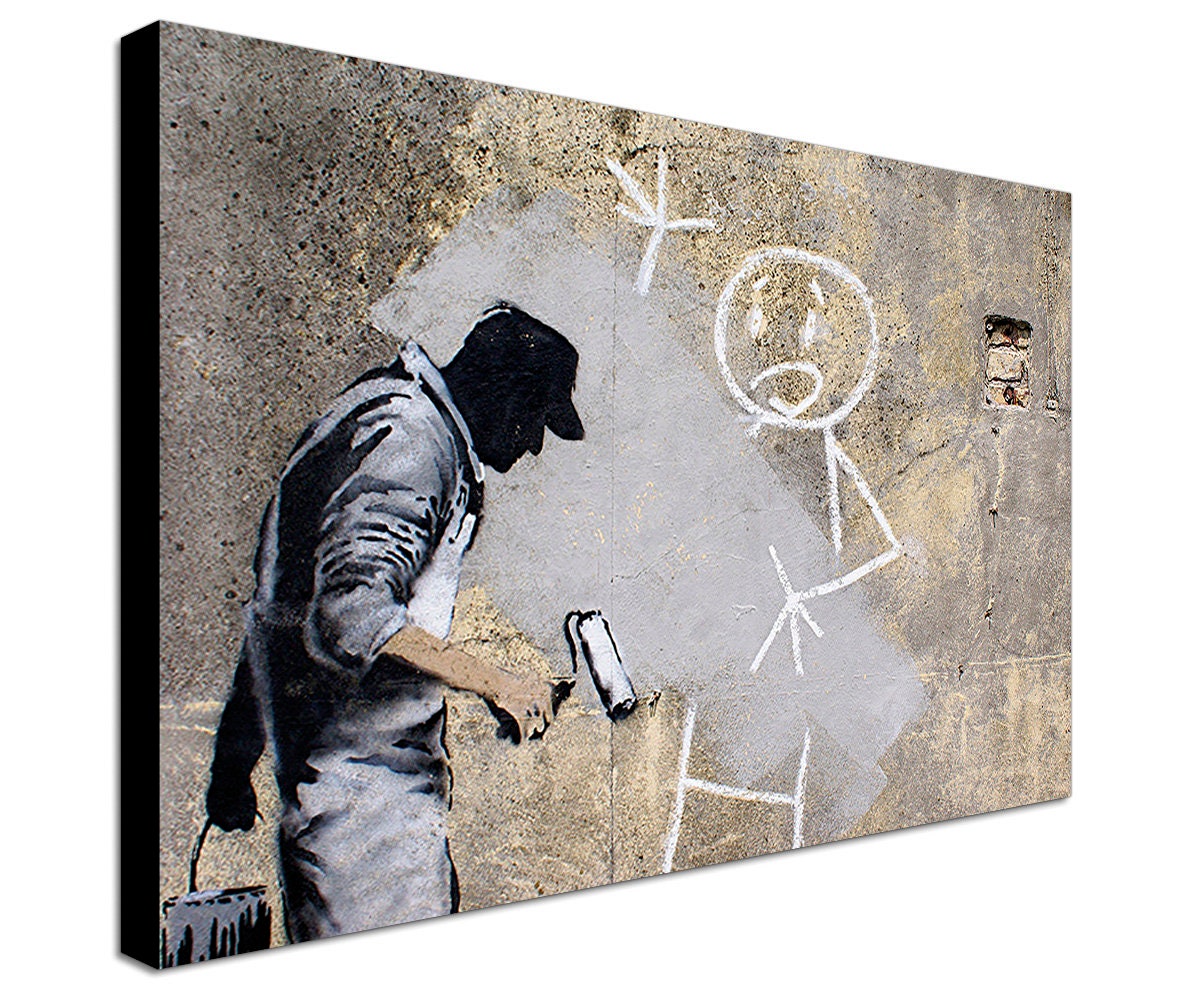 Banksy Street Art - Canvas Wall Art Framed Print - Various Sizes