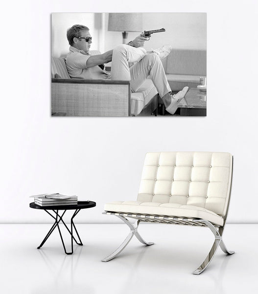 Steve Mcqueen - Gun - Canvas Wall Art Framed Print - Various Sizes