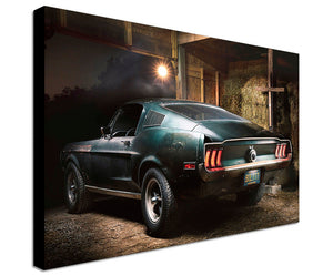 STEVE McQUEEN Original 1968 Mustang Bullitt - Canvas Wall Art Framed Print - Various Sizes