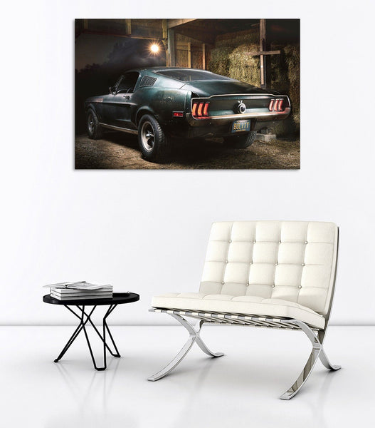 STEVE McQUEEN Original 1968 Mustang Bullitt - Canvas Wall Art Framed Print - Various Sizes